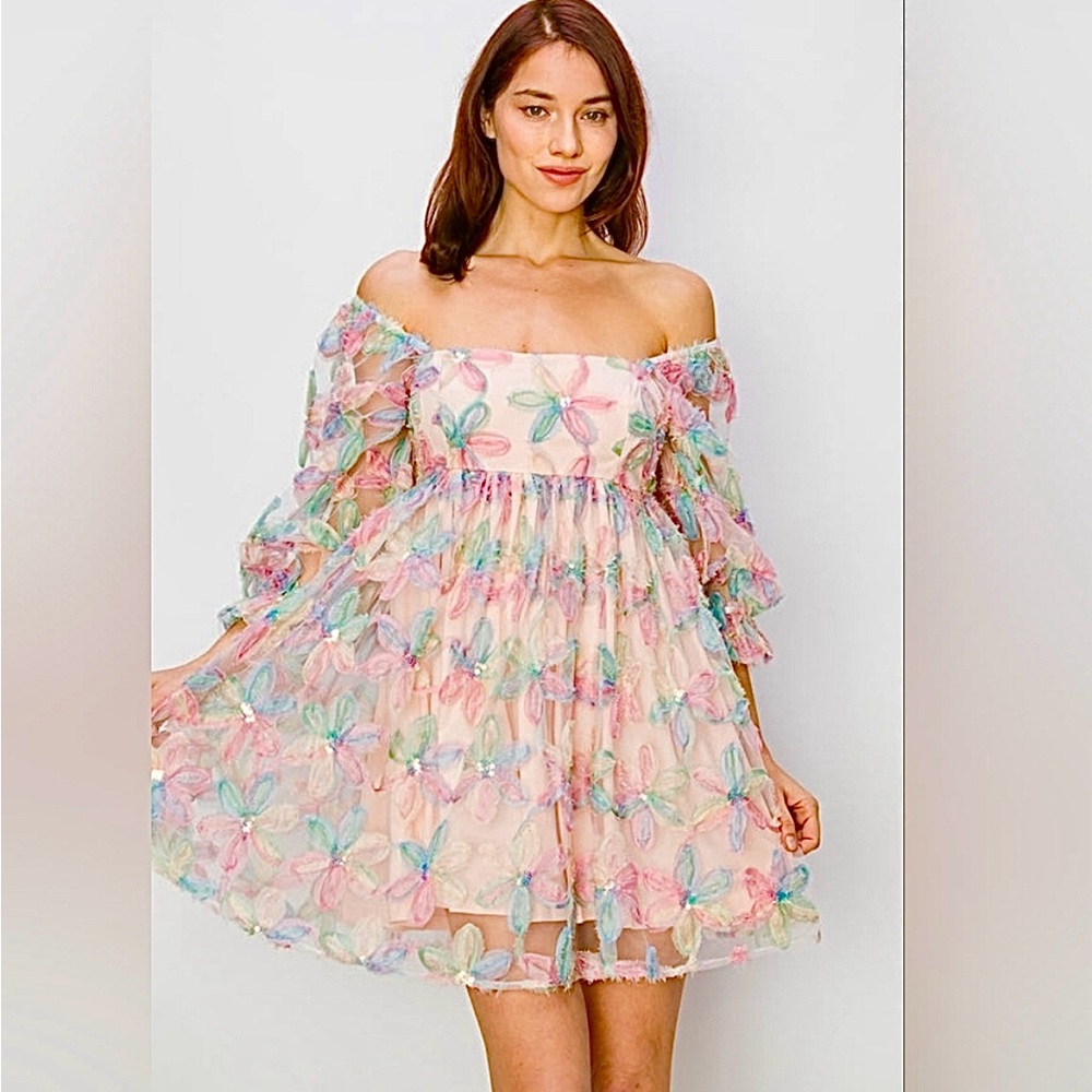 STORIA pastel floral appliqué babydoll dress - Picture 6 of 7